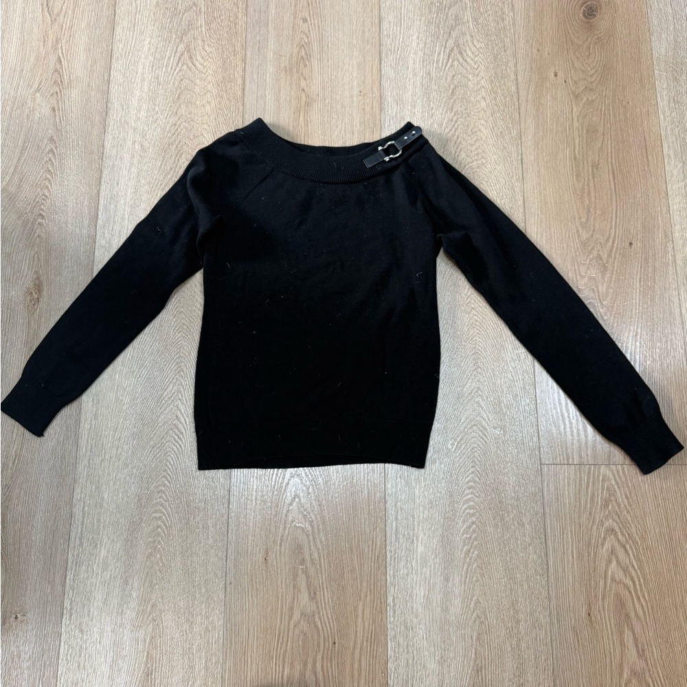Ralph Lauren Black Off-the-Shoulder Sweater with Buckle Detail